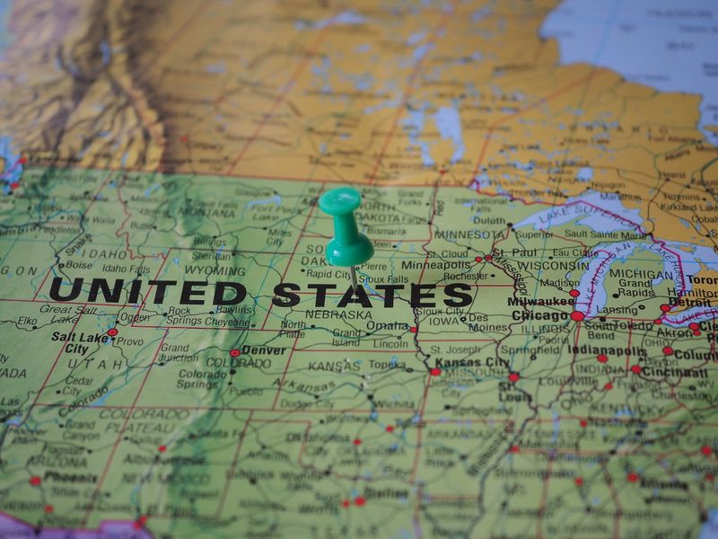 United States map showing different states