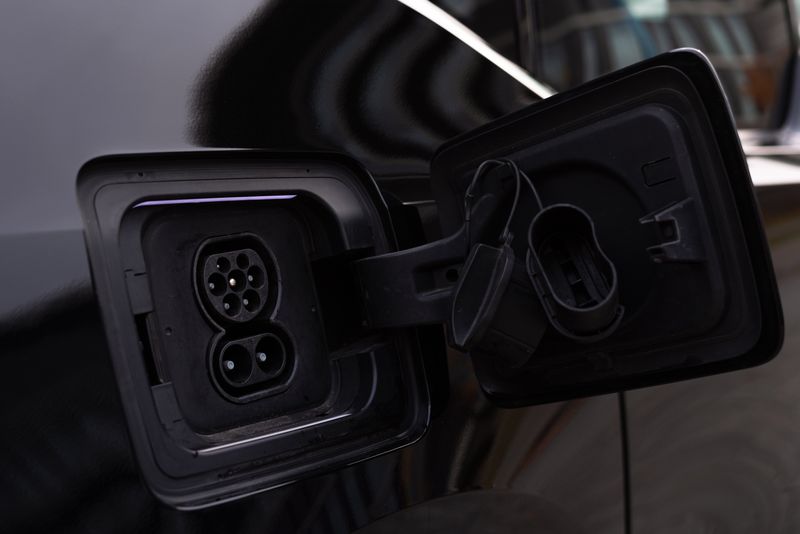 Modern electric vehicle on road