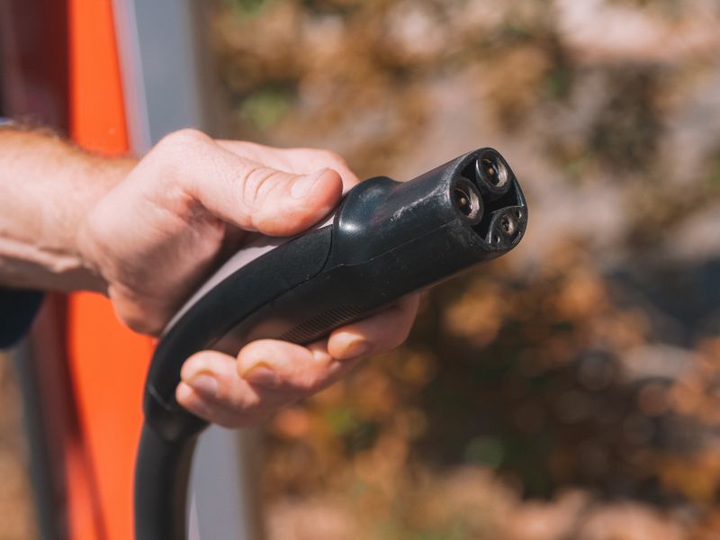 Electric vehicle being serviced