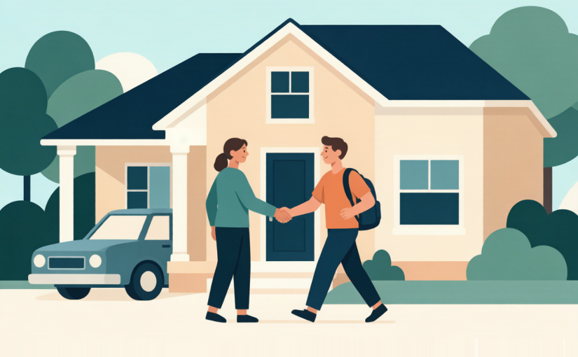 Student leaving home for college with car staying behind