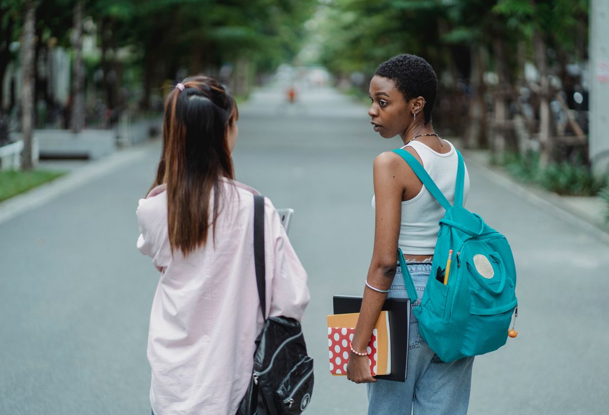 College students walking across campus