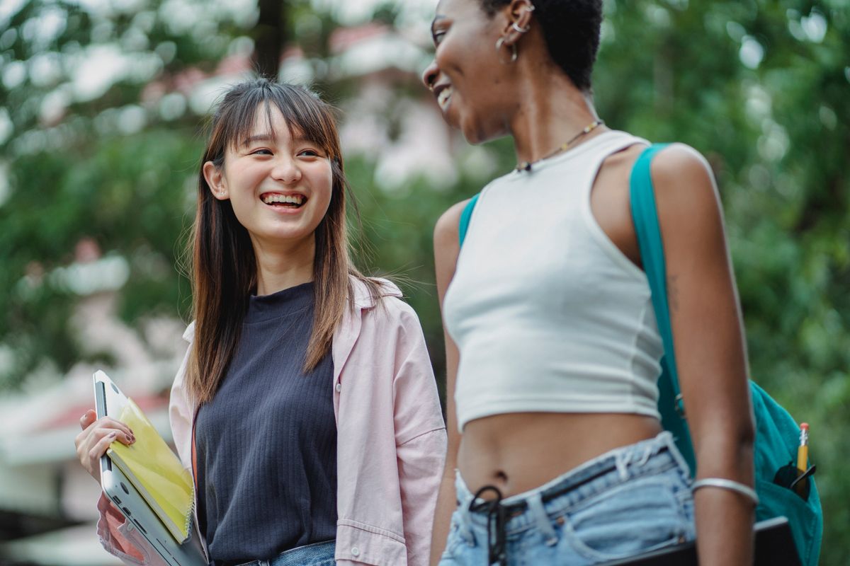 College students outdoors on campus