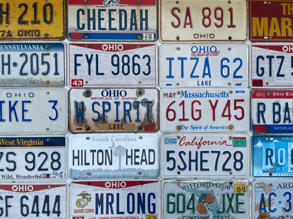 License plate on parked car