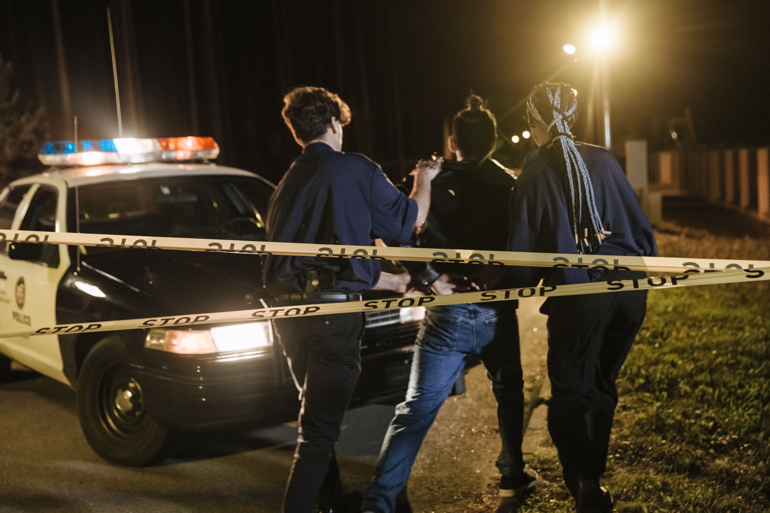 Police car stop at night