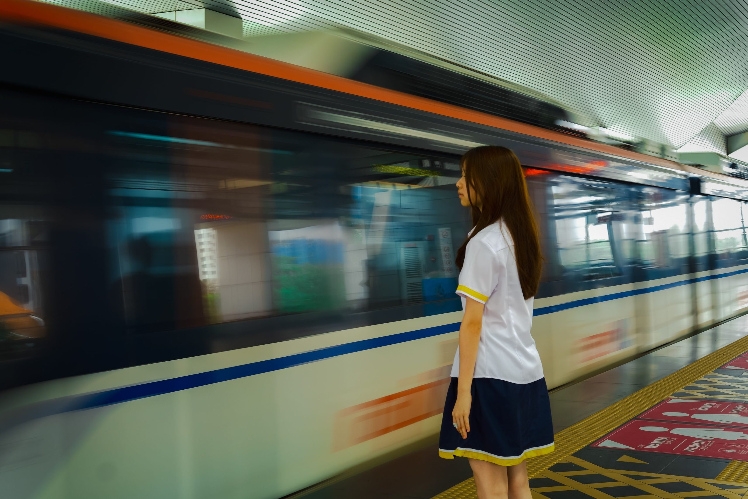 Student commuting by train