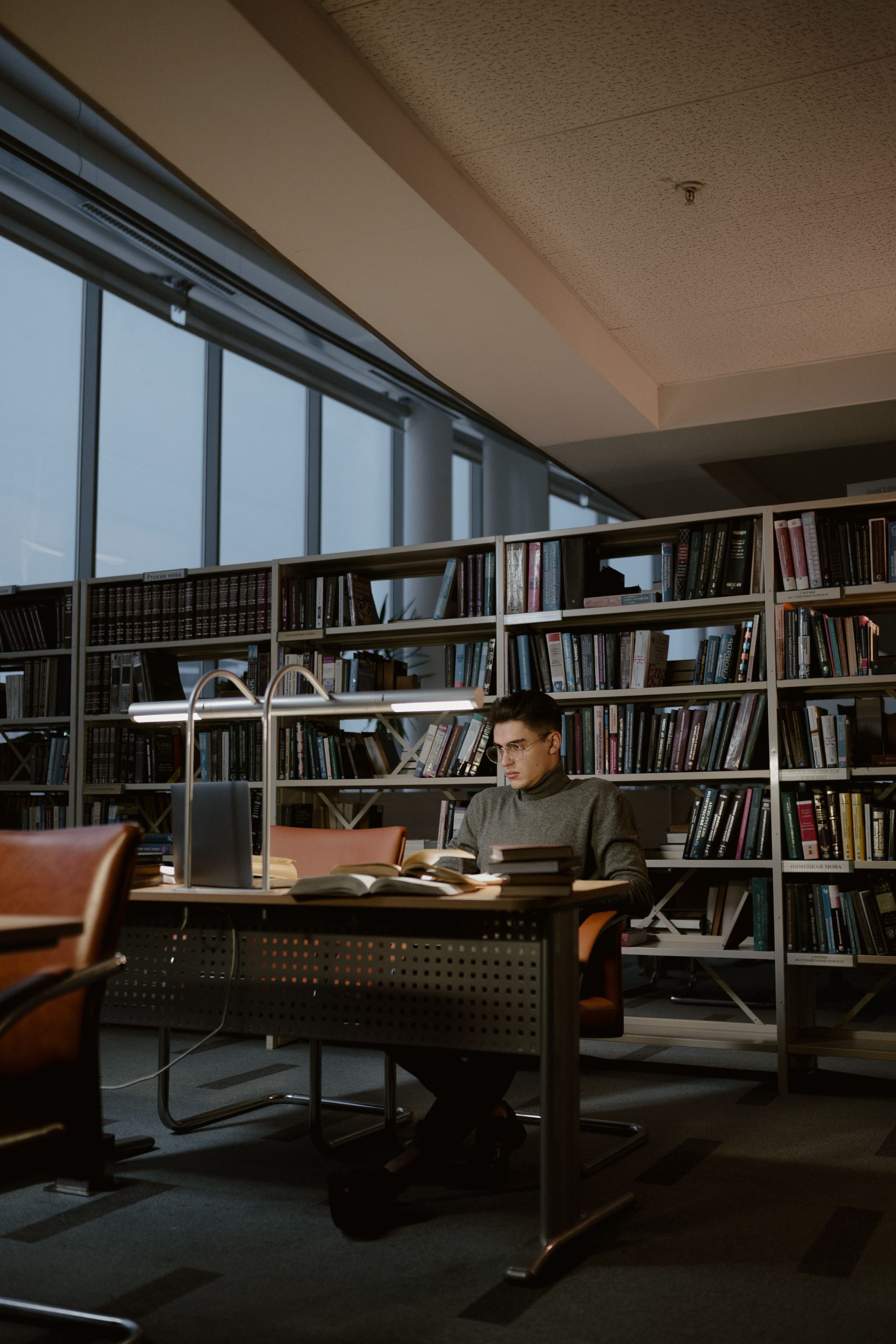 Student studying in library