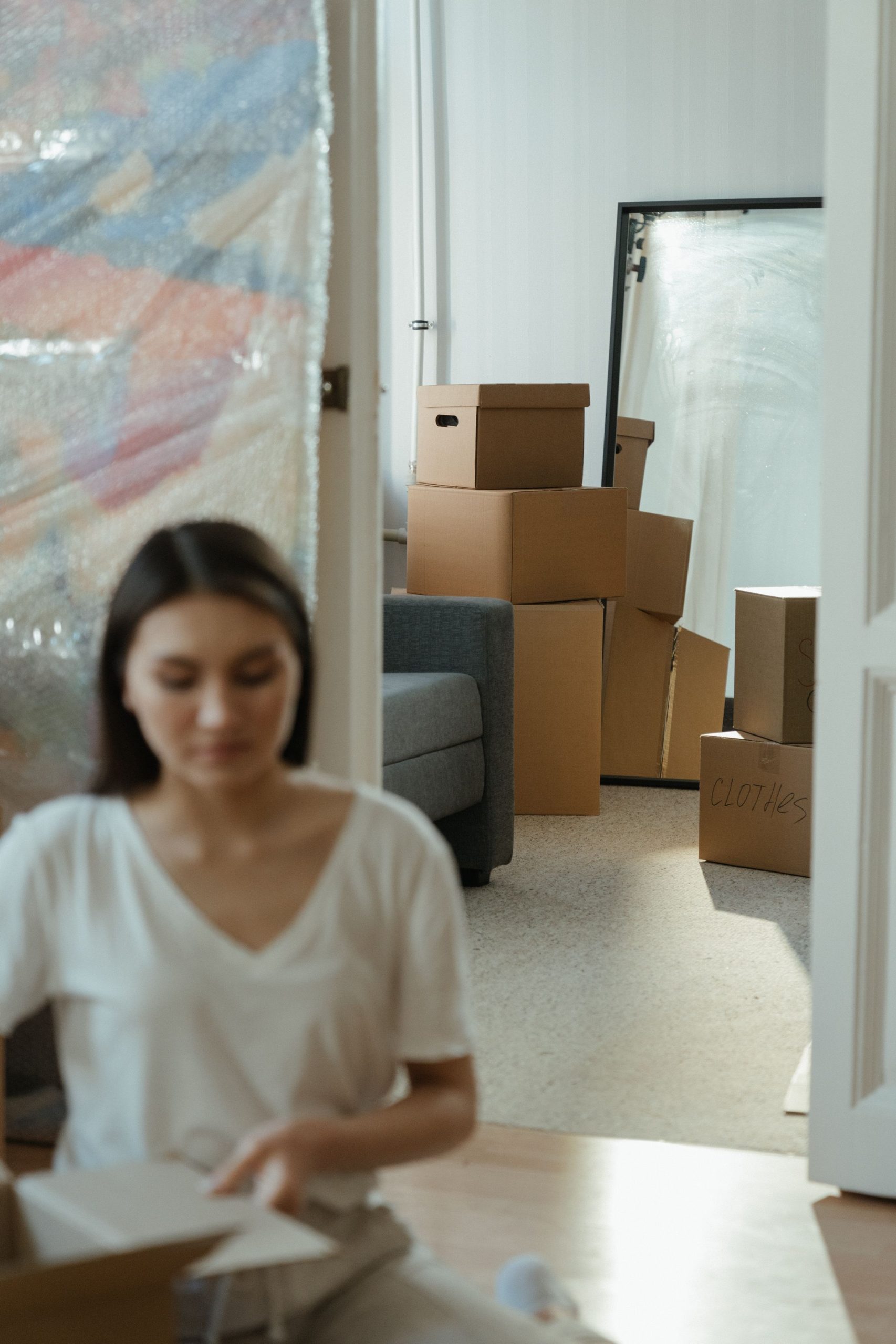 Stacked moving boxes for a college move