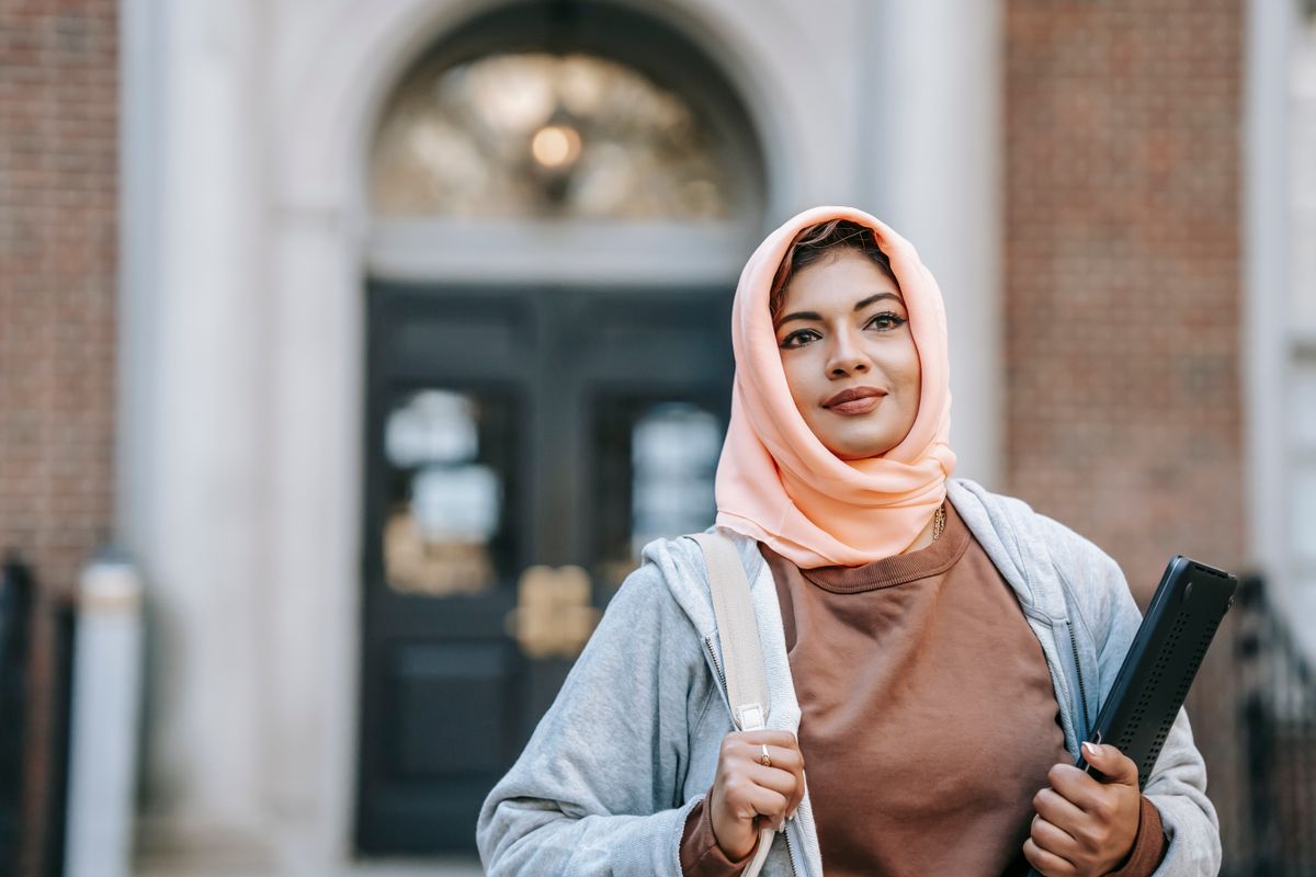 College student studying between classes