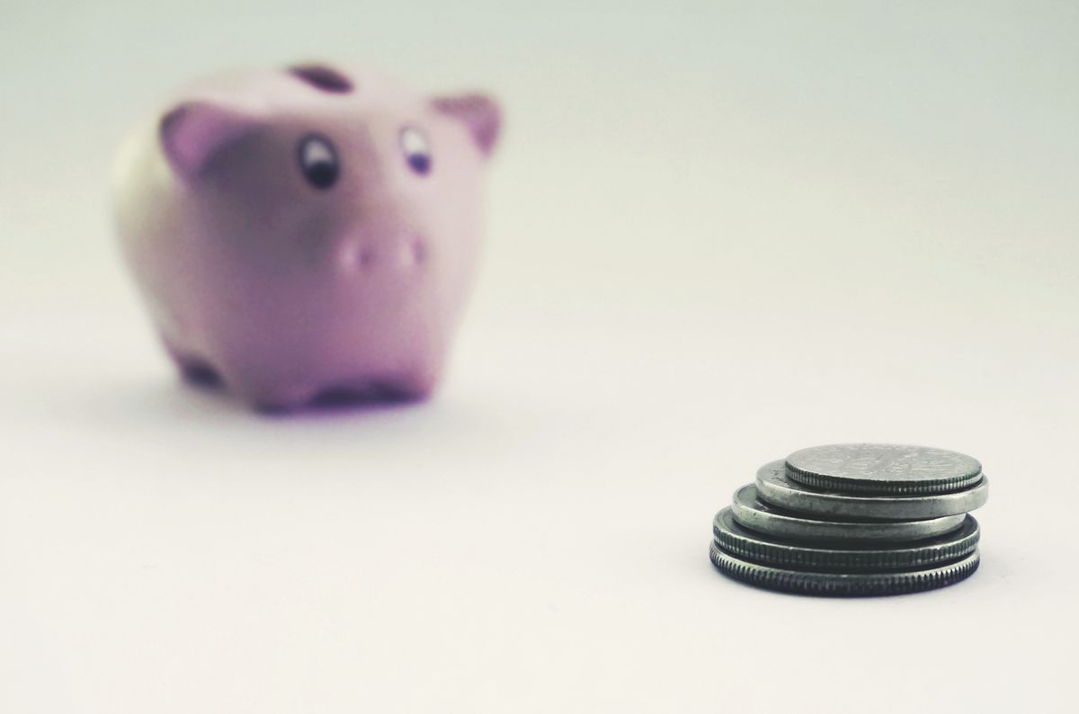 Piggy bank with coins for savings